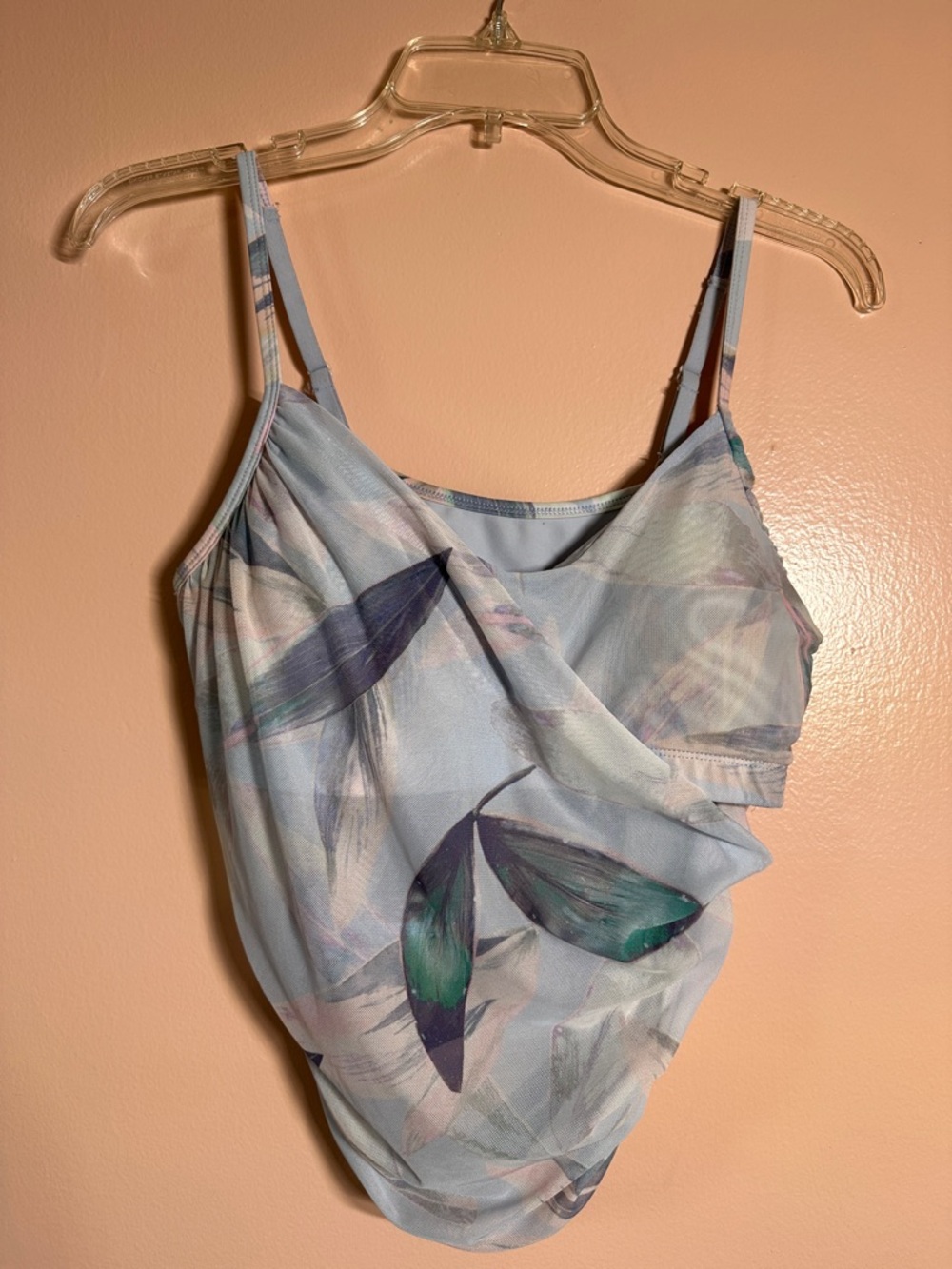 Fabletics Boho Light Blue Feather Print Draped Camisole Going Out Summer Tank